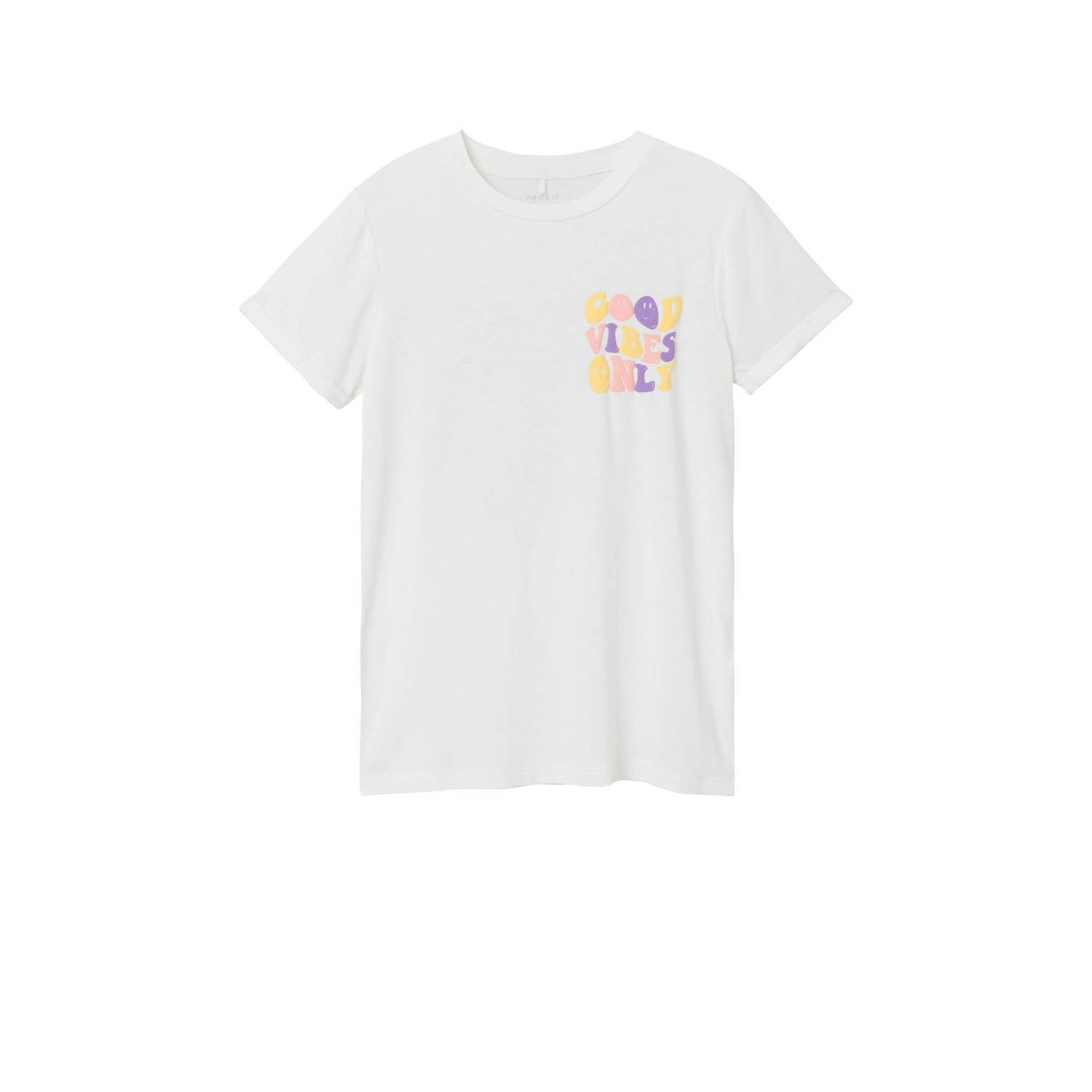 Name it KIDS T-shirt NKFHROOVY met backprint wit Meisjes Viscose Ronde hals 122 128