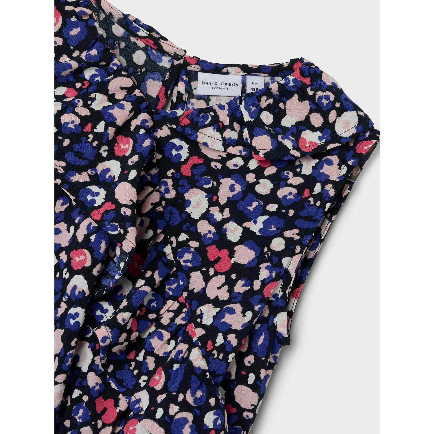 NAME IT KIDS jurk NKFVINAYA met all over print en volant donkerblauw roze wit