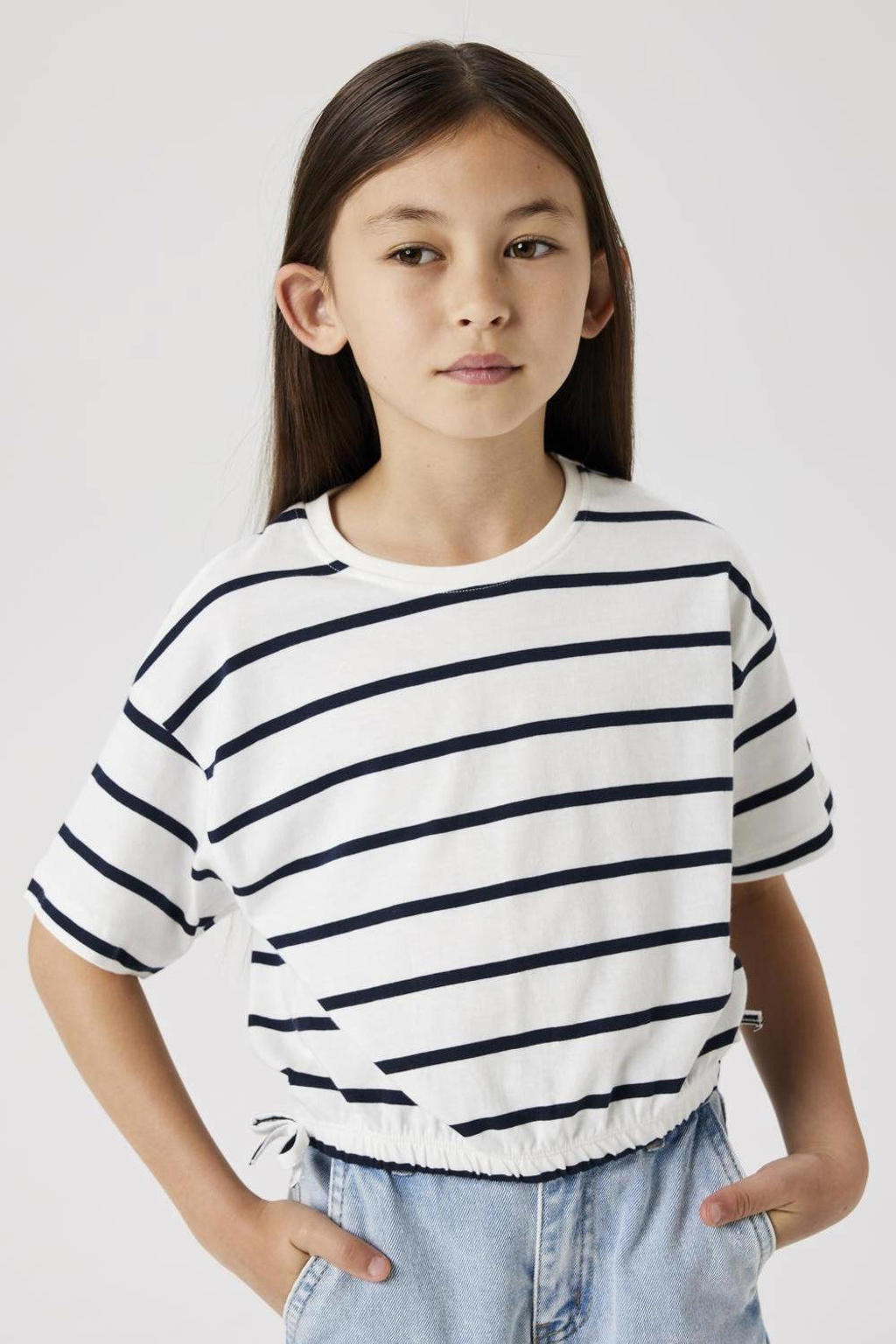 NAME IT KIDS gestreept T-shirt NKFFUNION ecru/zwart