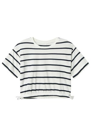gestreept T-shirt NKFFUNION ecru/zwart