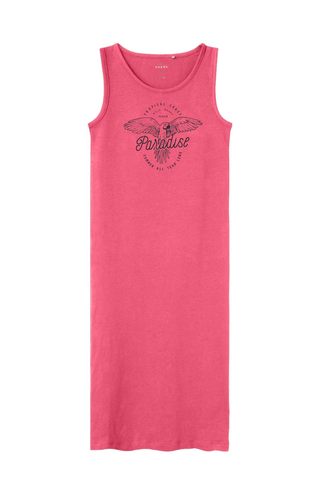 Roze meisjes NAME IT KIDS maxi jurk van stretchkatoen met printopdruk en ronde hals