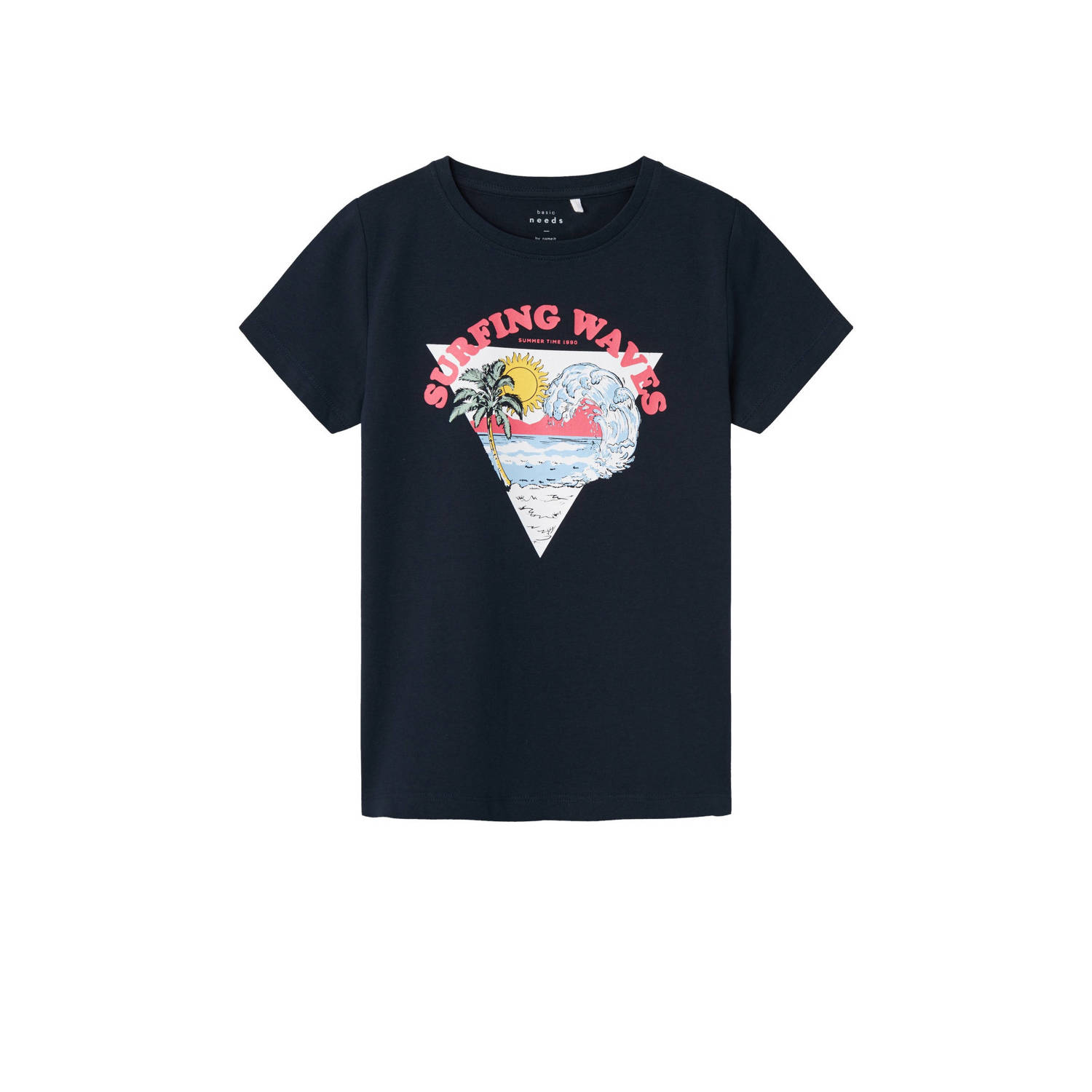 Name it KIDS T-shirt NKFVIX met printopdruk donkerblauw Meisjes Stretchkatoen Ronde hals 122 128