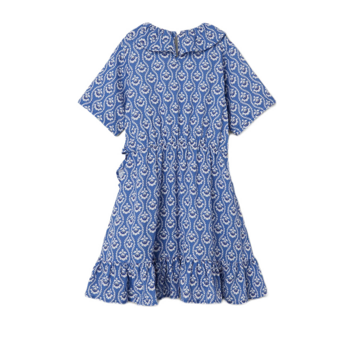 NAME IT KIDS jurk NKFFAMMINA met all over print en ruches blauw wit