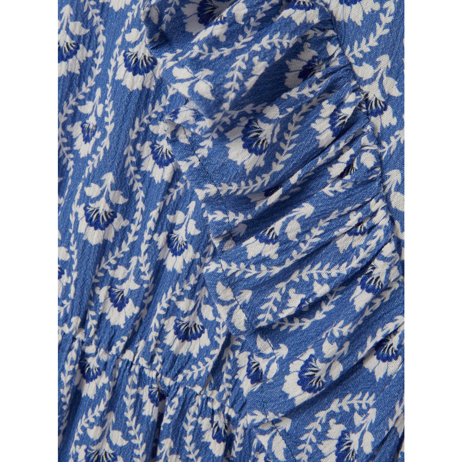 NAME IT KIDS jurk NKFFAMMINA met all over print en ruches blauw wit