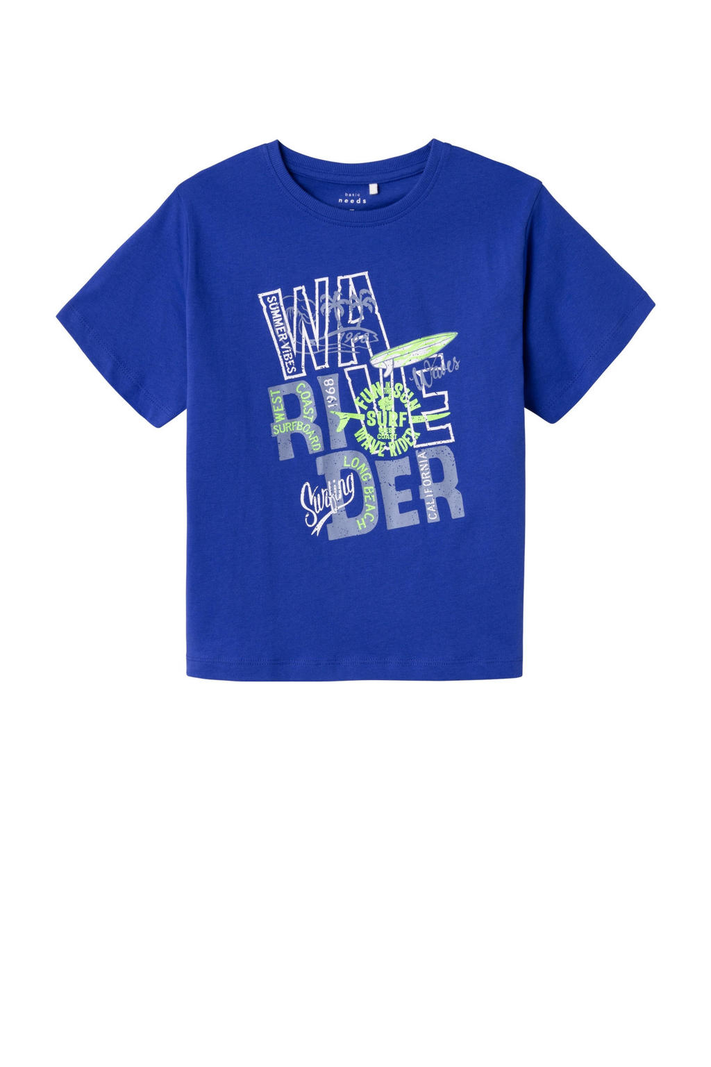 Blauwe jongens NAME IT KIDS T-shirt van katoen met printopdruk, korte mouwen en ronde hals