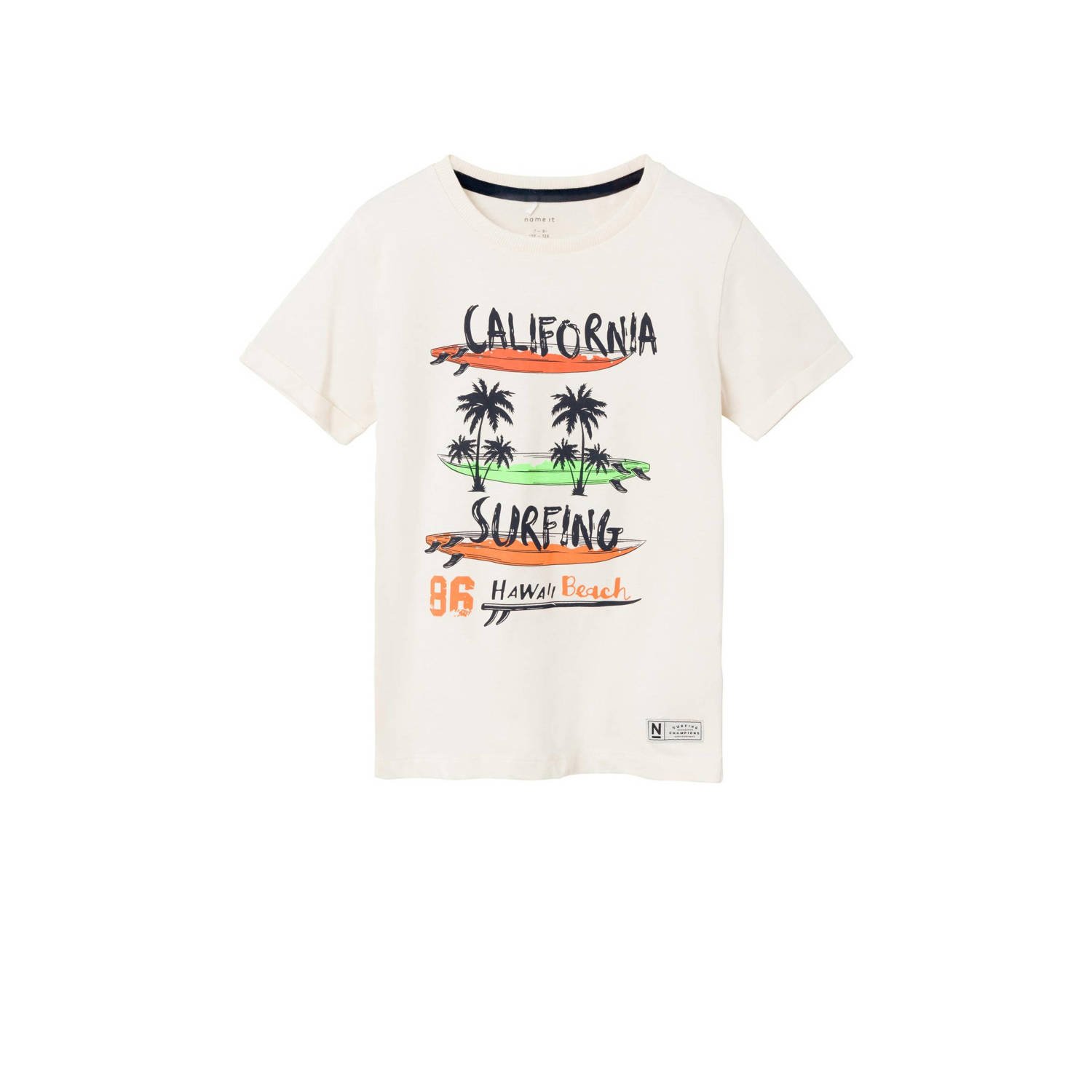 Name it KIDS T-shirt NKMZEFREDE met printopdruk offwhite Wit Jongens Katoen Ronde hals 134 140