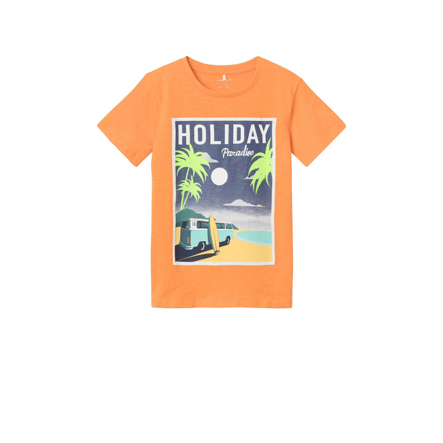 Name it KIDS T-shirt NKMZEFREDE met printopdruk oranje Jongens Katoen Ronde hals 122 128