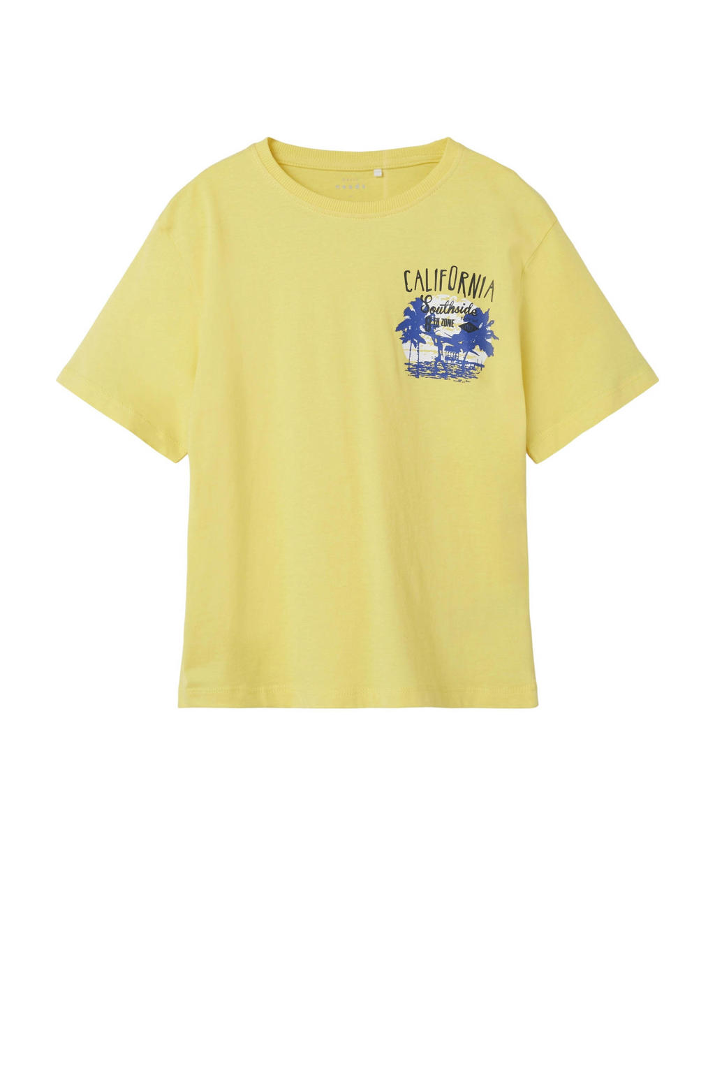 Gele jongens NAME IT KIDS T-shirt van katoen met printopdruk, korte mouwen en ronde hals