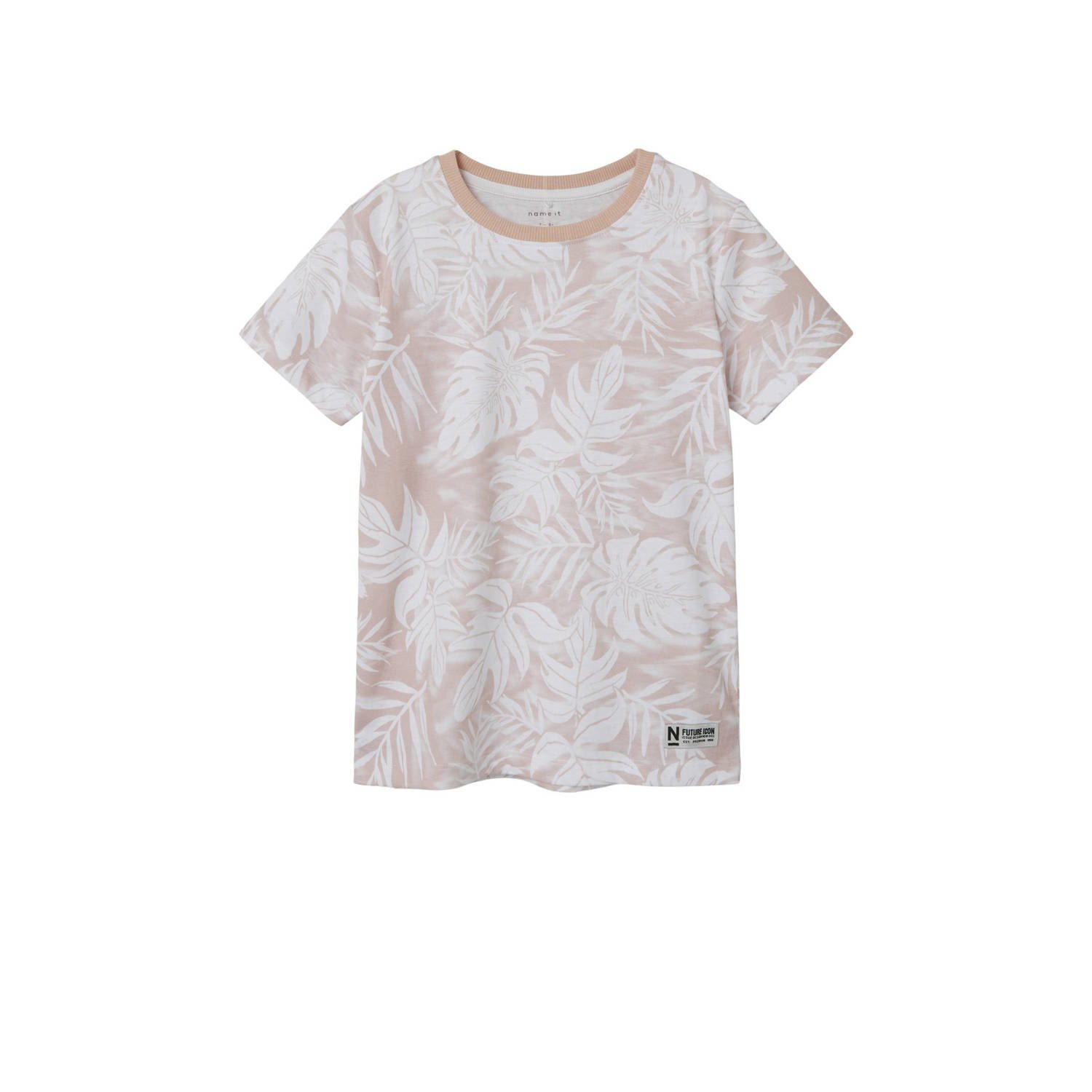 Name it KIDS T-shirt NKMFILES met all over print perzik wit Oranje Jongens Katoen Ronde hals 122 128