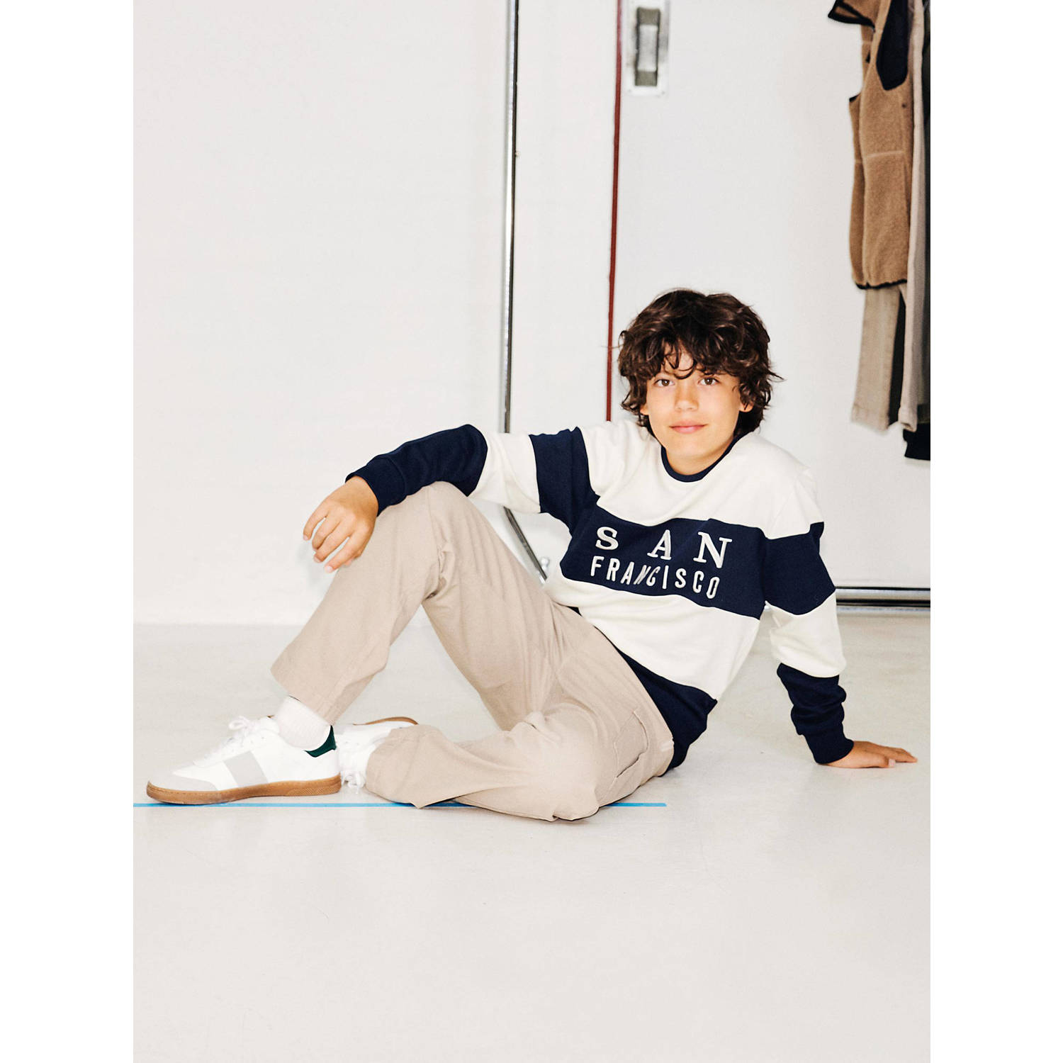 NAME IT KIDS gestreepte sweater NKMFUNGI donkerblauw offwhite