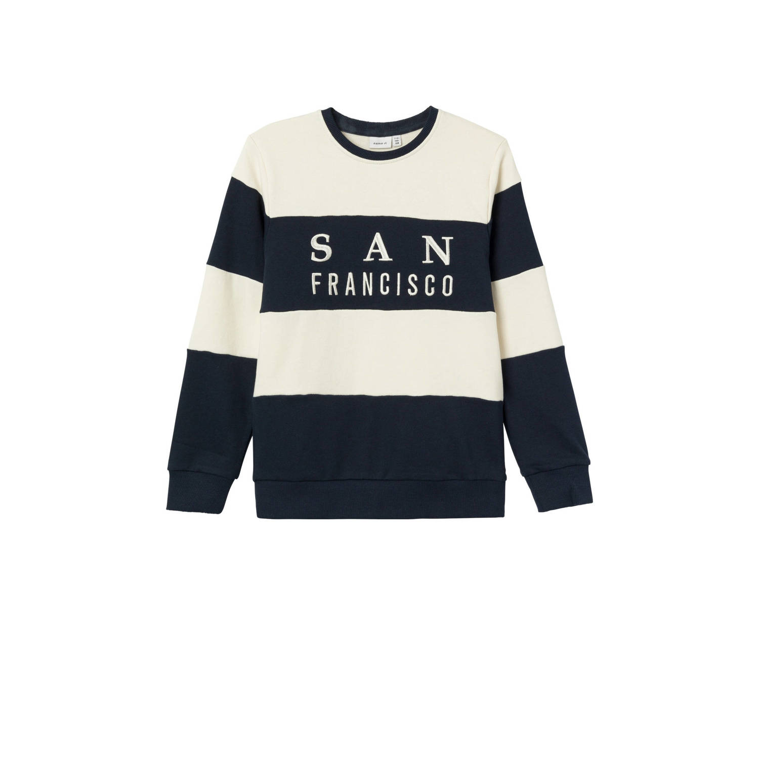 Name it KIDS gestreepte sweater NKMFUNGI donkerblauw offwhite Streep 122 128