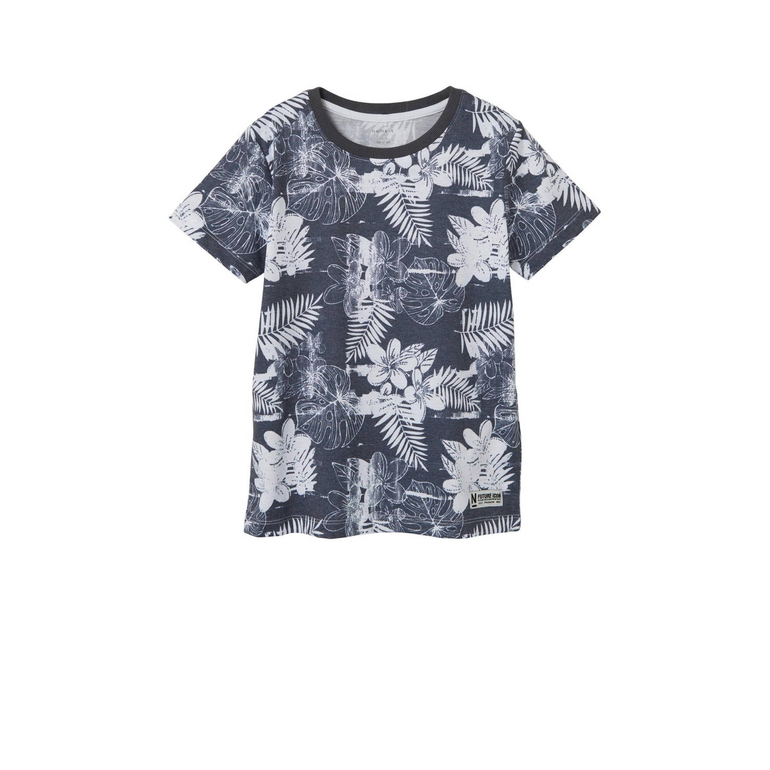 Name it KIDS T-shirt NKMFILES met all over print donkerblauw wit Jongens Katoen Ronde hals 134 140