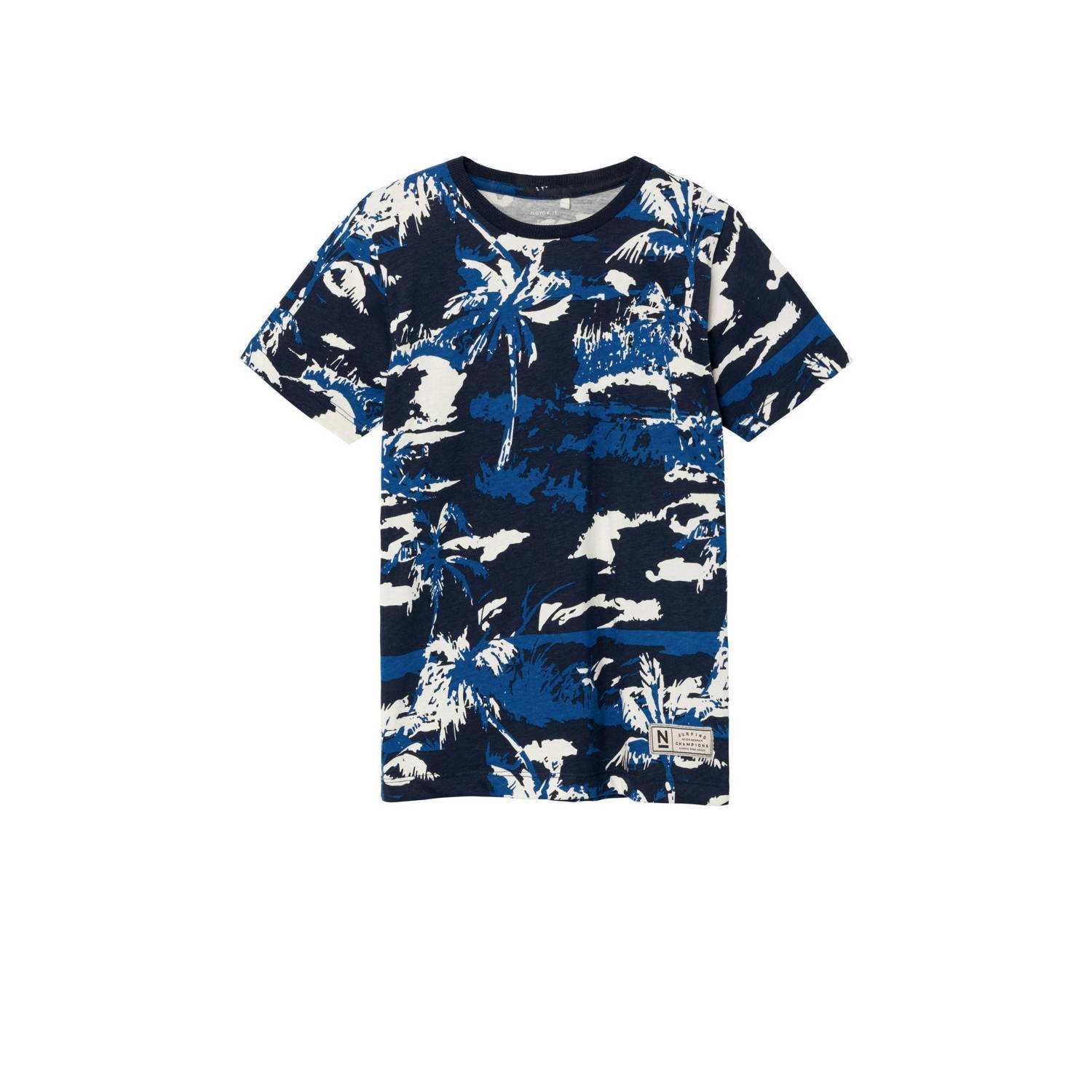 Name it KIDS T-shirt NKMZANULLE met all over print donkerblauw blauw Jongens Katoen Ronde hals 122 128
