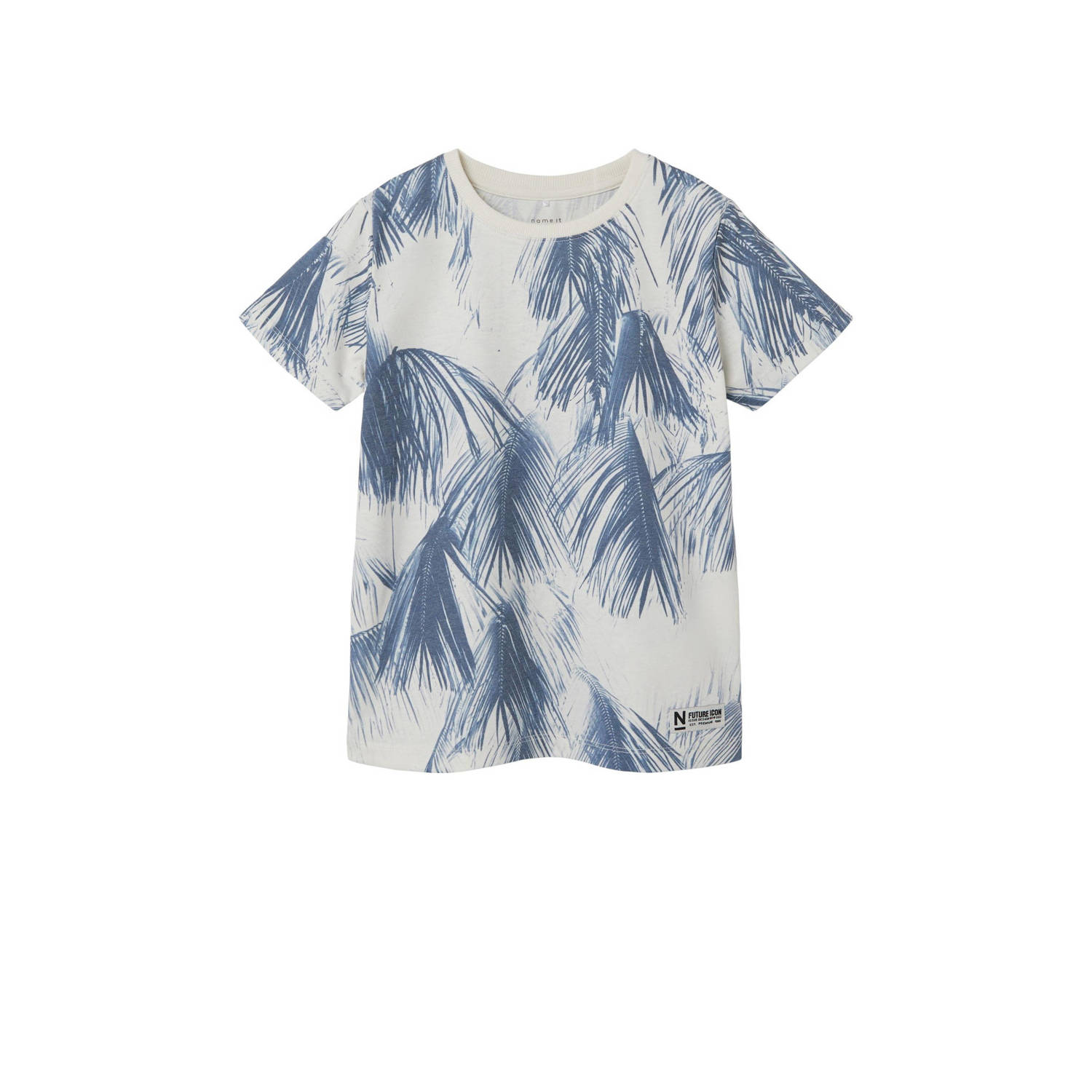 Name it KIDS T-shirt NKMFILES met all over print blauw ecru Jongens Katoen Ronde hals 122 128