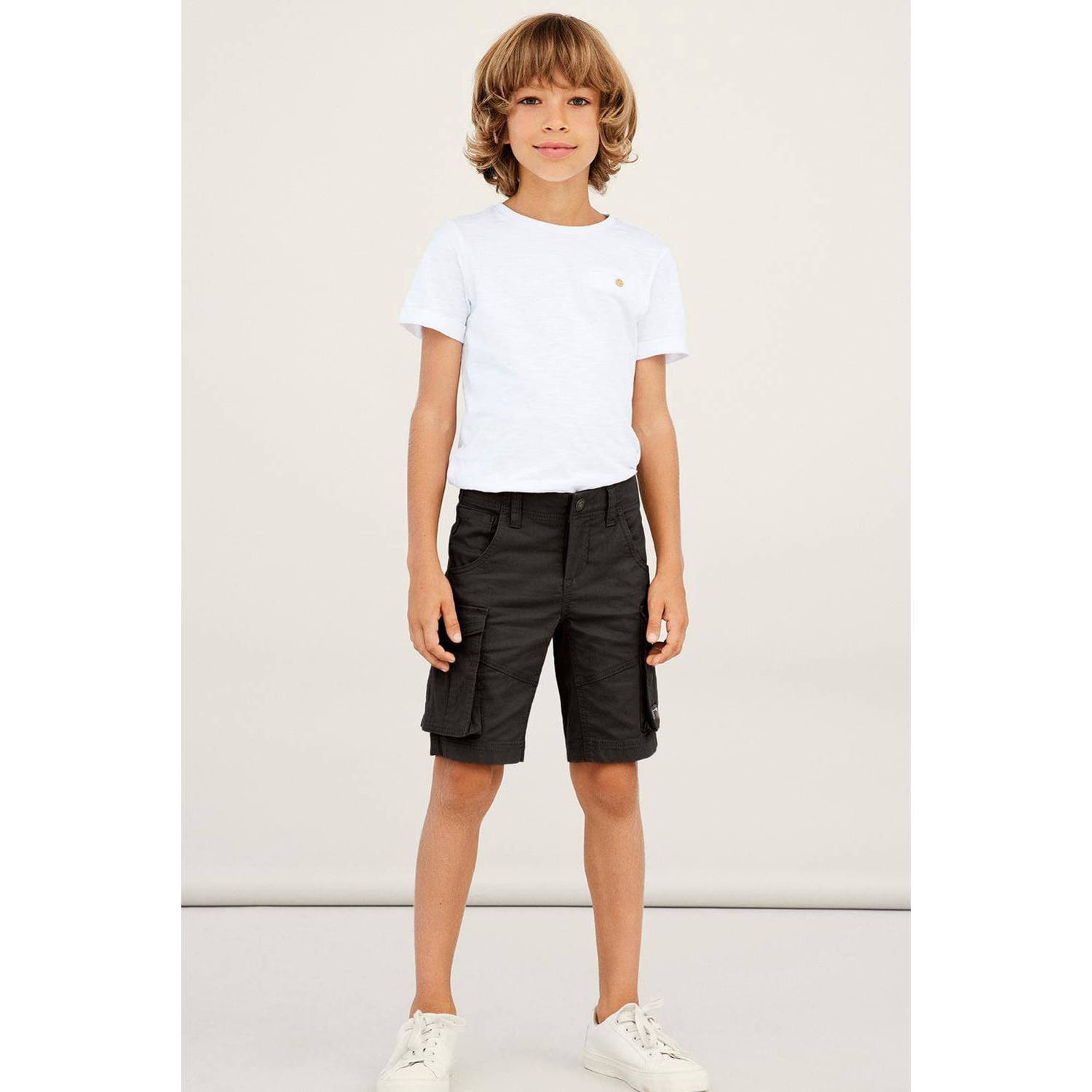 Name it KIDS regular fit cargo short NKMRYAN zwart Korte broek Stretchkatoen 128