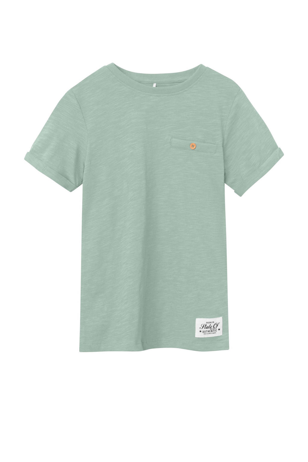 Groene jongens NAME IT KIDS T-shirt van katoen met effen, korte mouwen en ronde hals