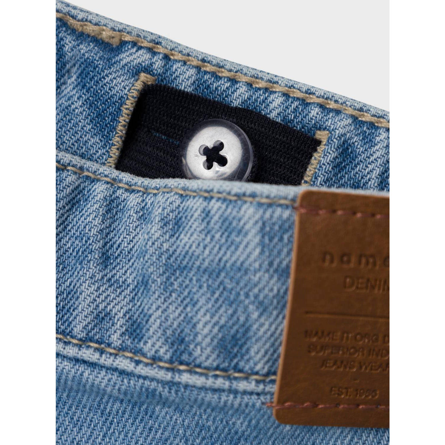 NAME IT KIDS regular fit denim short NKFROSE met all over print light blue denim