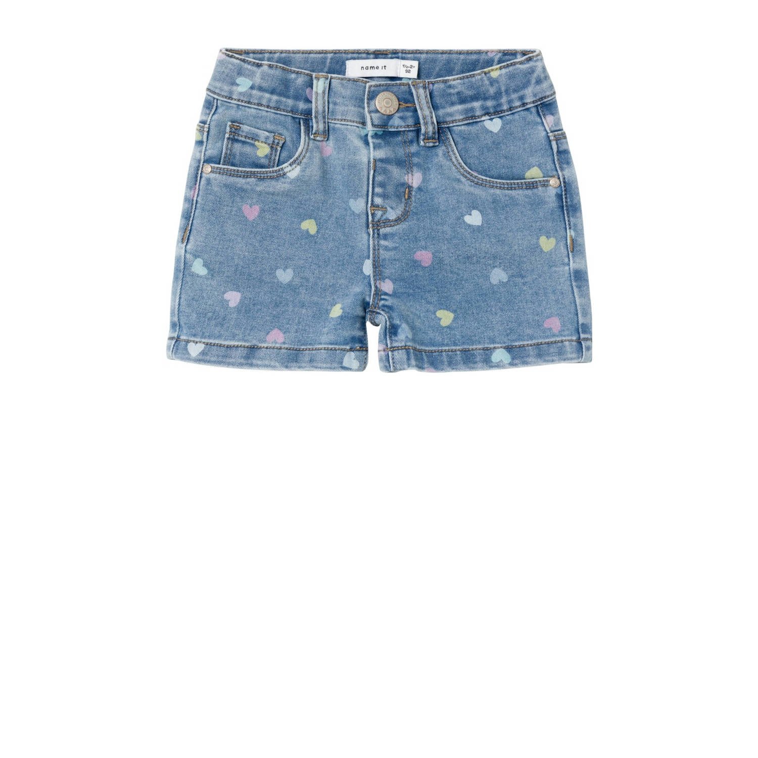 Name it MINI slim fit denim short NMFSALLI met hartjes medium blue denim Korte broek Blauw Stretchdenim 104