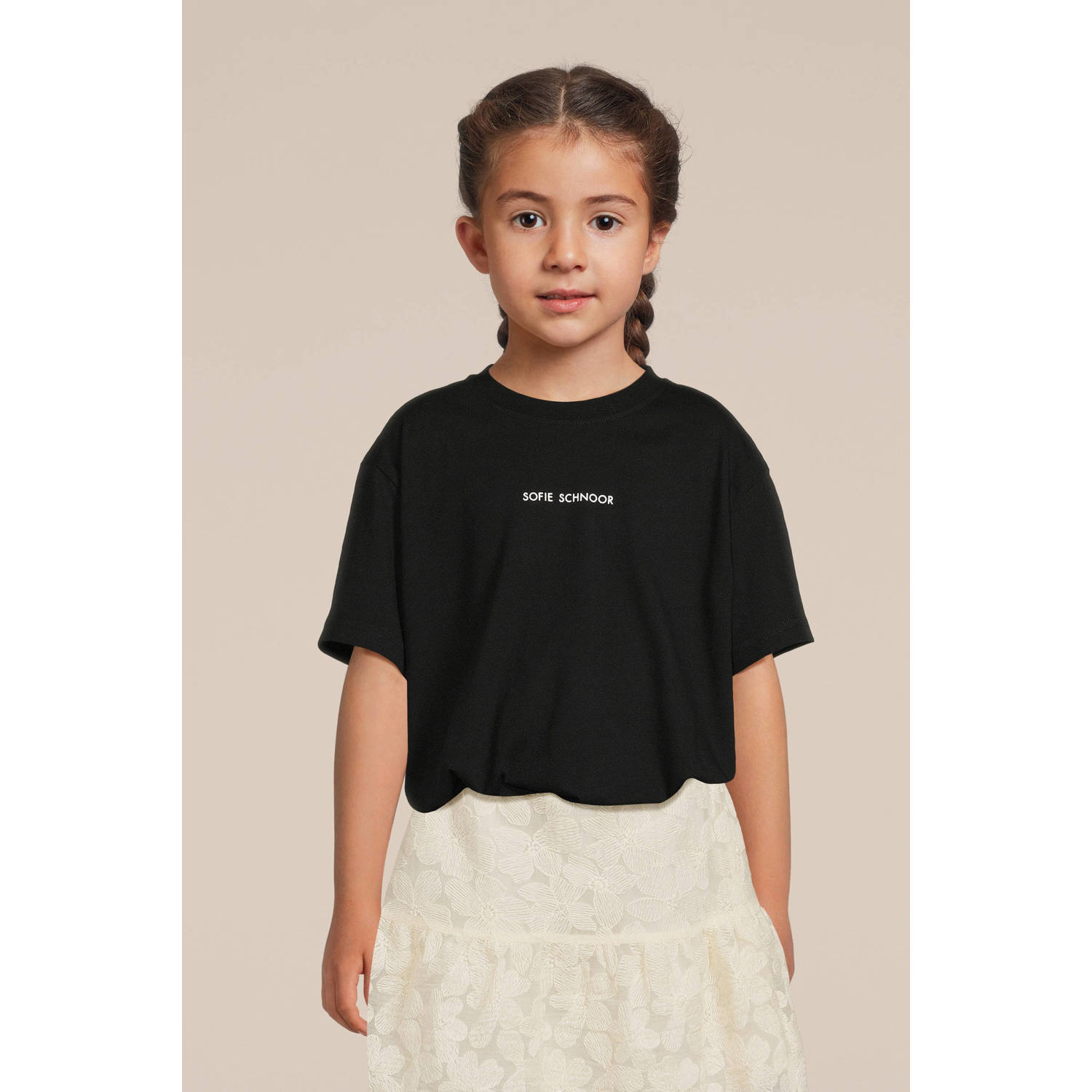 Sofie Schnoor T-shirt zwart Meisjes Katoen Ronde hals Effen 128