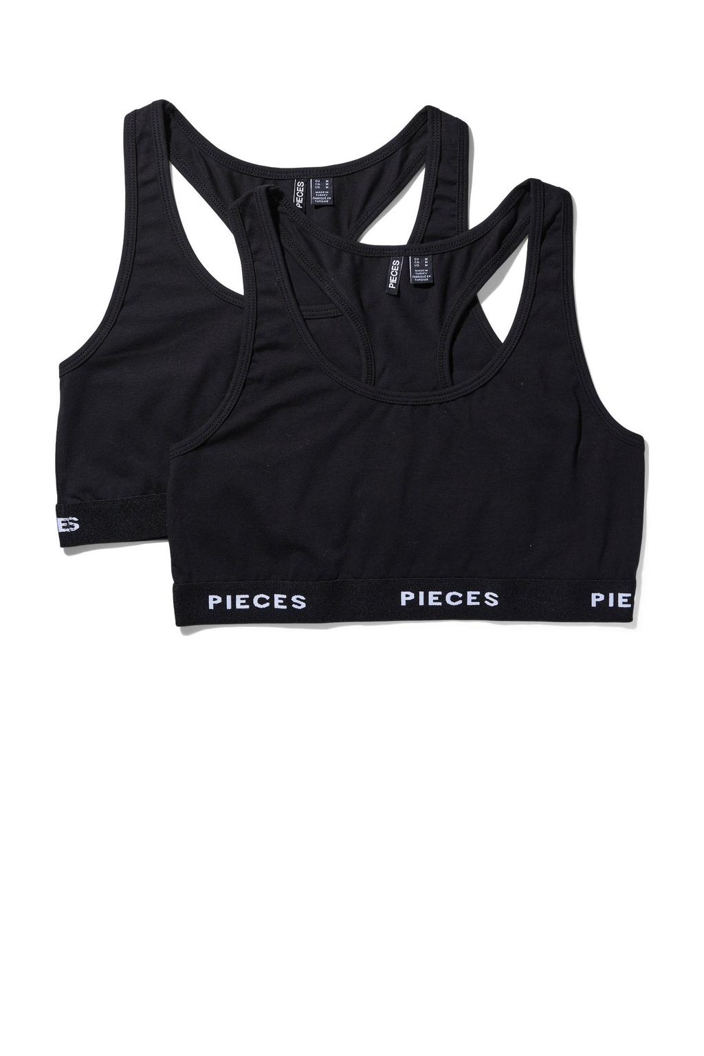 PIECES niet-voorgevormde bh top PCLOGO (set van 2) zwart