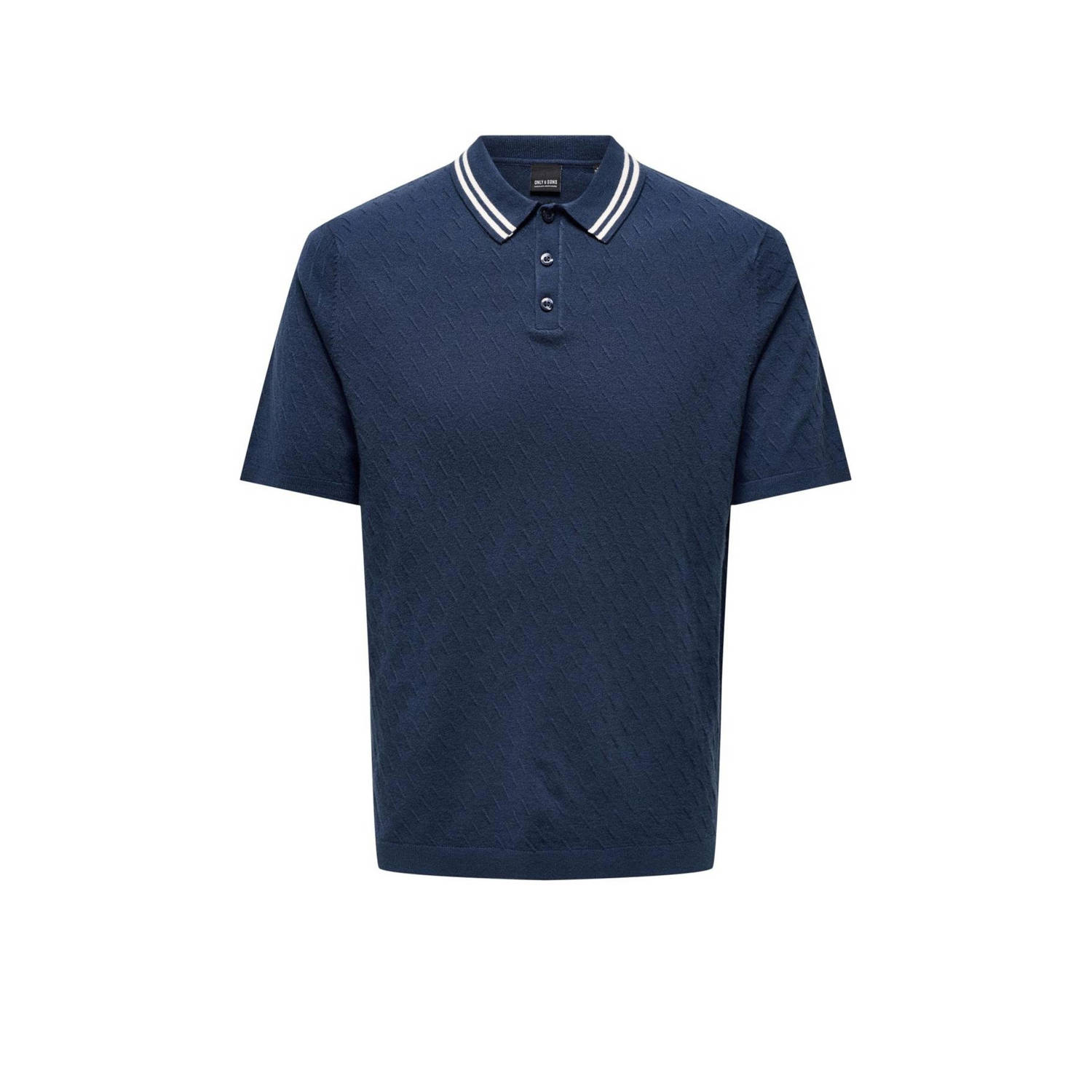 ONLY & SONS regular fit polo ONSDENNIS donkerblauw wit