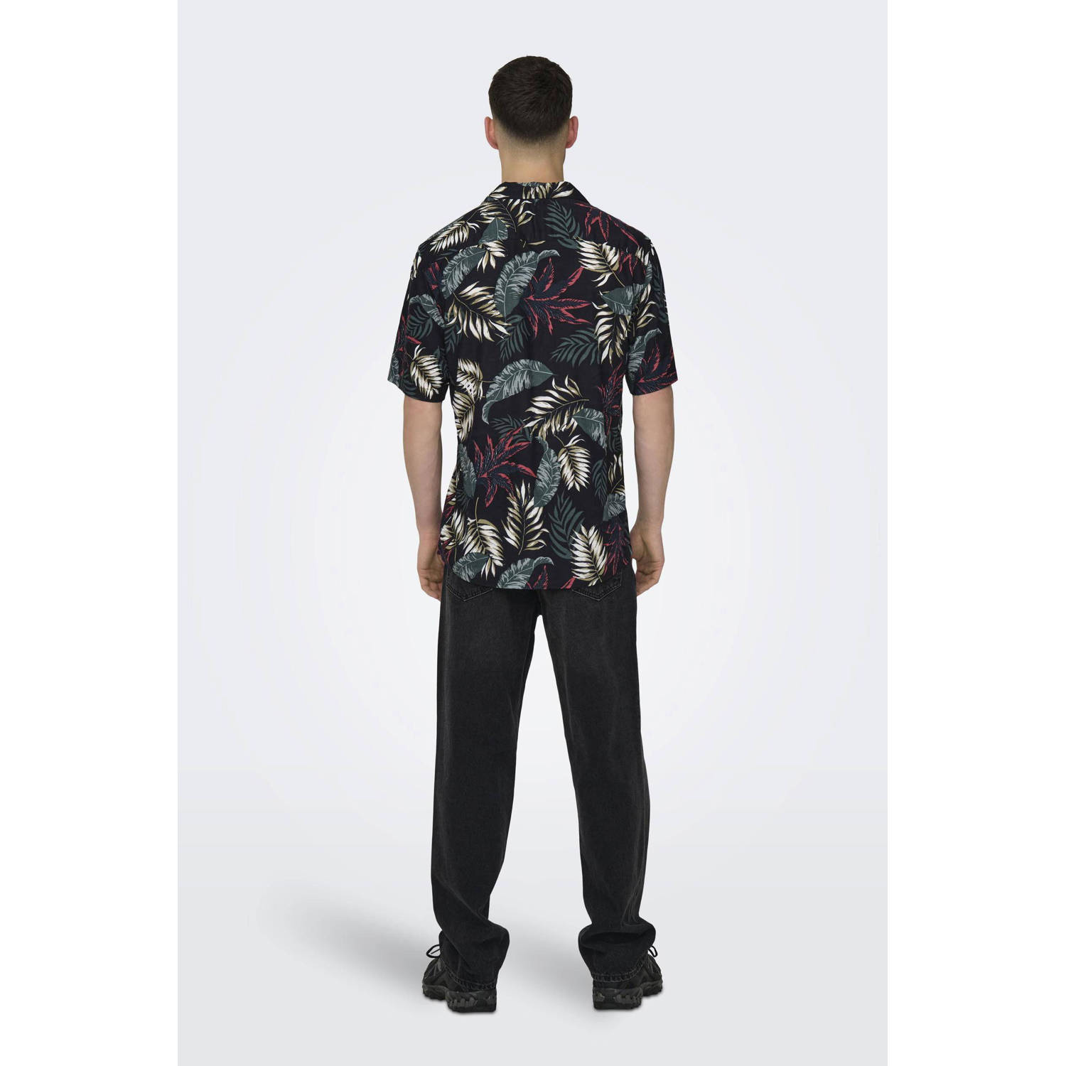 ONLY & SONS regular fit overhemd ONSWAYNE met all over print black