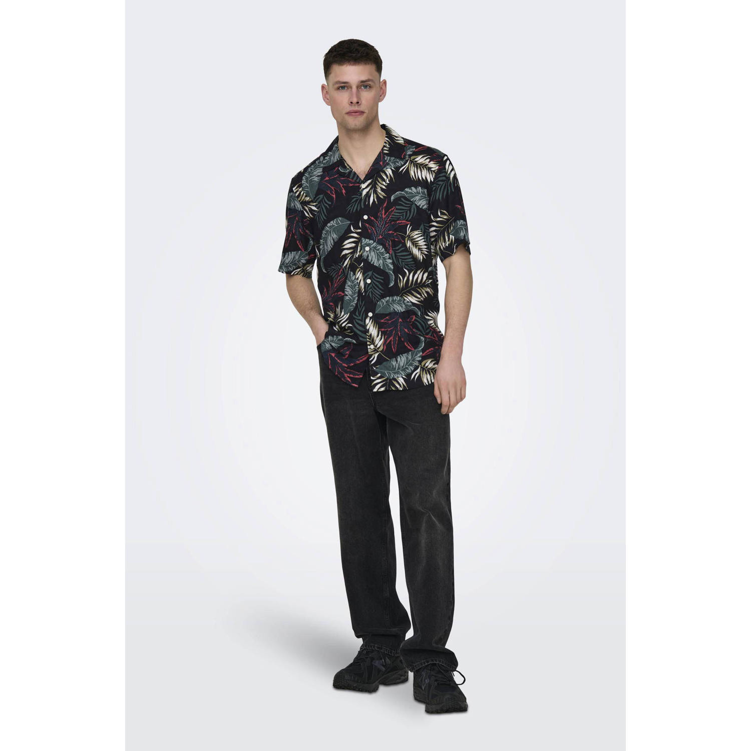 ONLY & SONS regular fit overhemd ONSWAYNE met all over print black