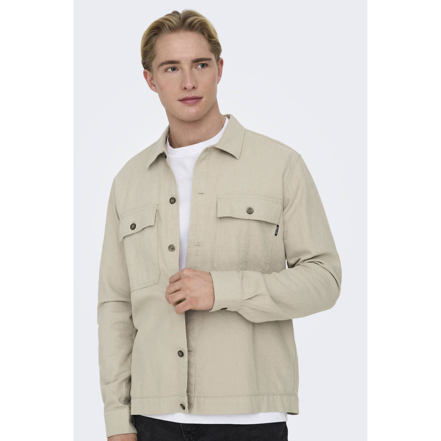 ONLY & SONS linnen relaxed overshirt beige