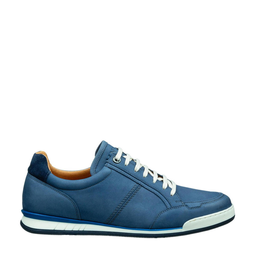 Blauwe heren Van Lier Magnus nubuck sneakers met veters en effen