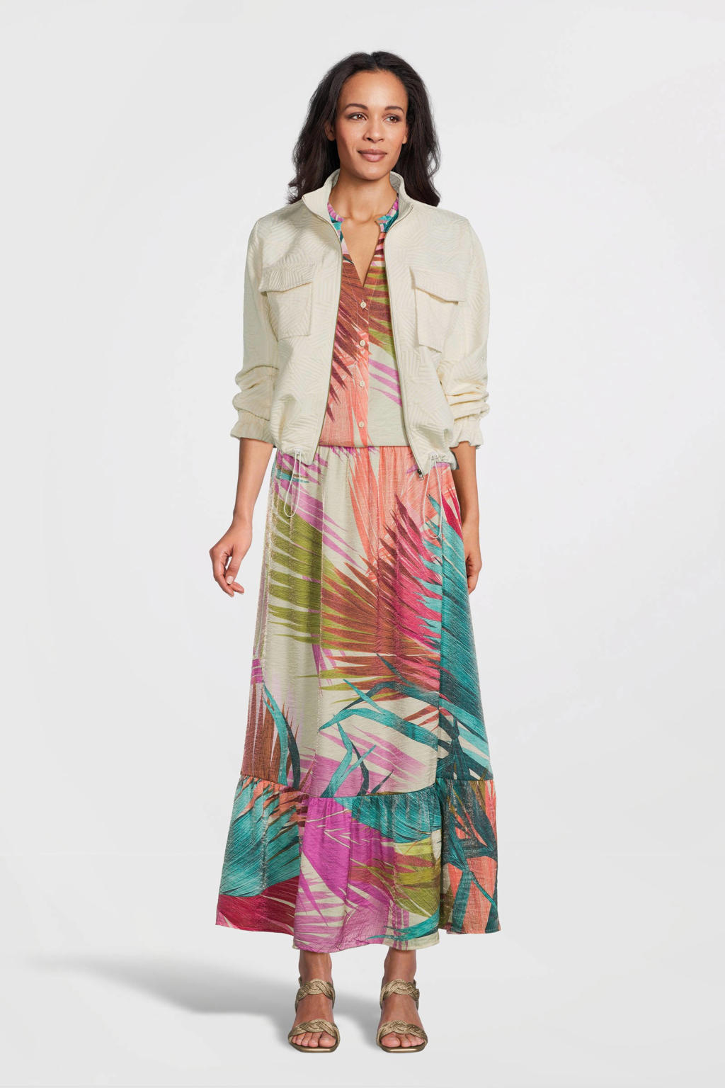 Geisha top met all over print roze/blauw/ecru