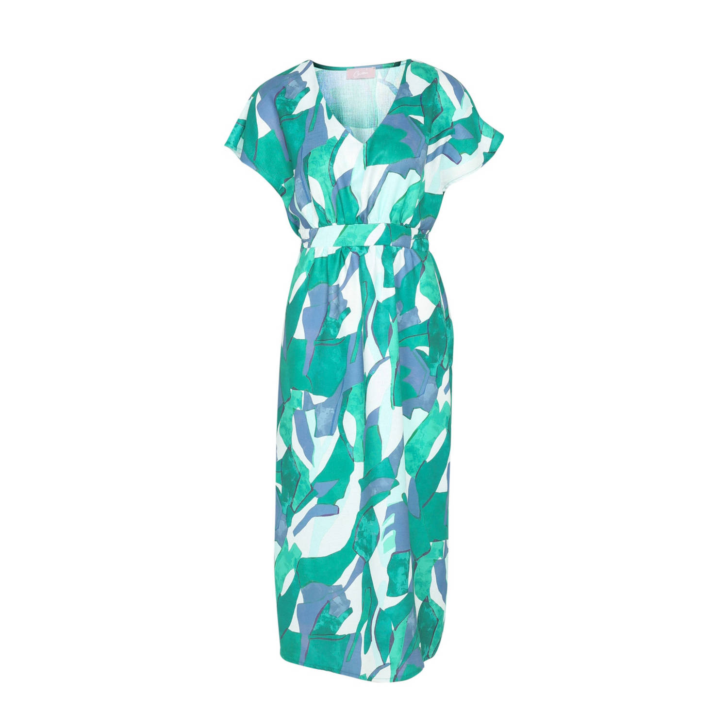 Cassis jurk met grafische print groen wit blauw