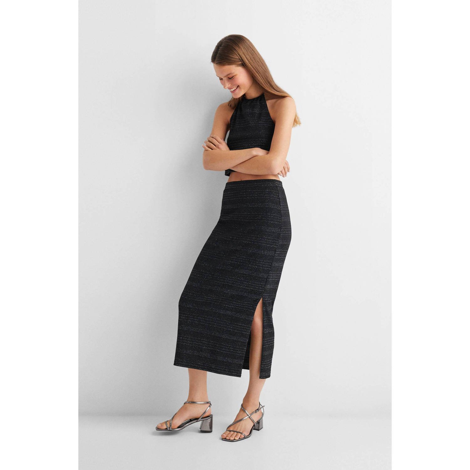 Mango Kids gestreepte rok zwart