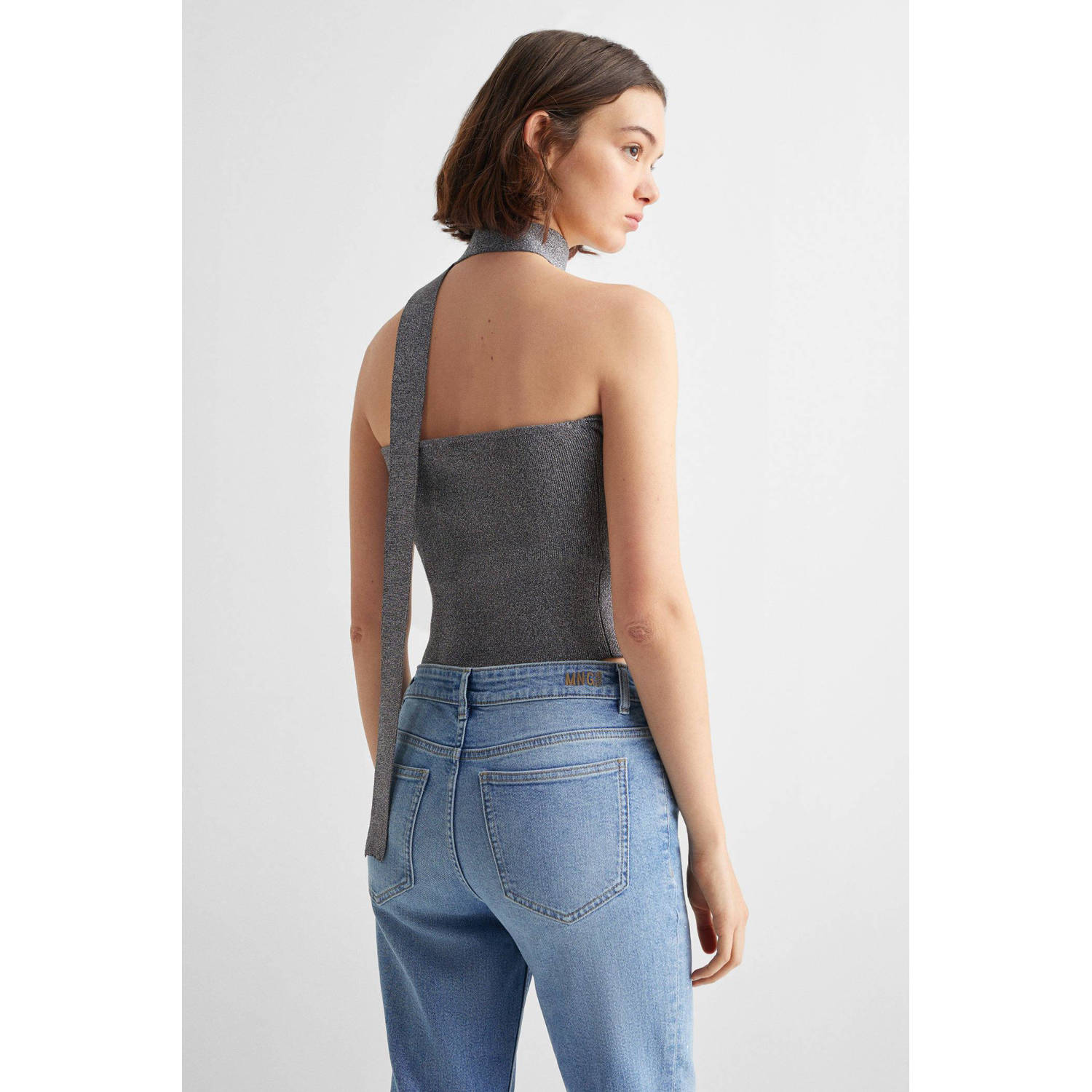 Mango Kids gebreide strapless top antraciet