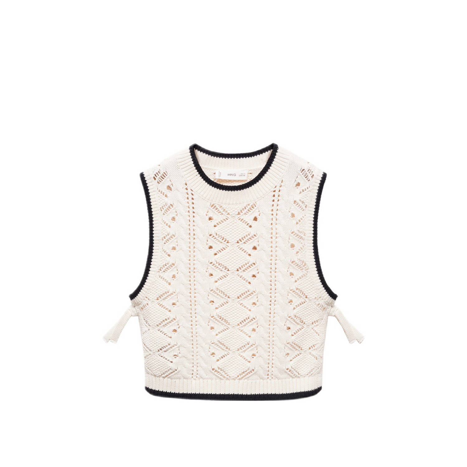 Mango Kids spencer ecru zwart Top Meisjes Katoen Ronde hals Effen 152