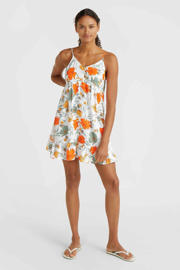 thumbnail: Witte dames O'Neill strandjurk Malu Beach van viscose met bloemenprint, spaghettibandjes en V-hals