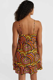thumbnail: Oranje, roze en zwarte dames O'Neill strandjurk Malu Beach van viscose met spaghettibandjes en V-hals