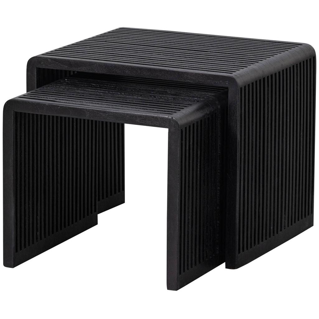 WOOOD WOOOD Willa Bijzettafels Set van 2 - Teak - Zwart - 50x45x40