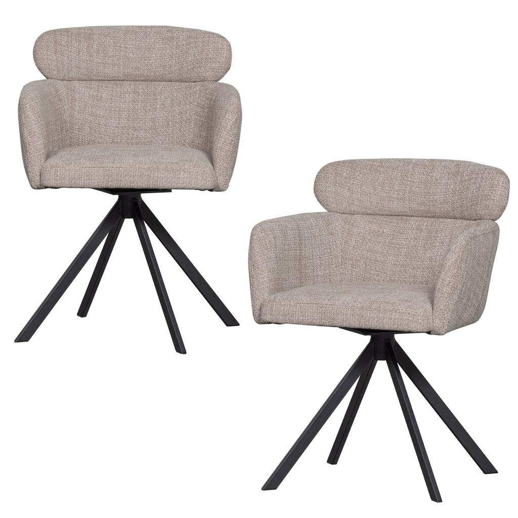 WOOOD WOOOD Fenne Draaibare Eetkamerstoelen -Leerlook- Zwart/Grijs-Set van 2