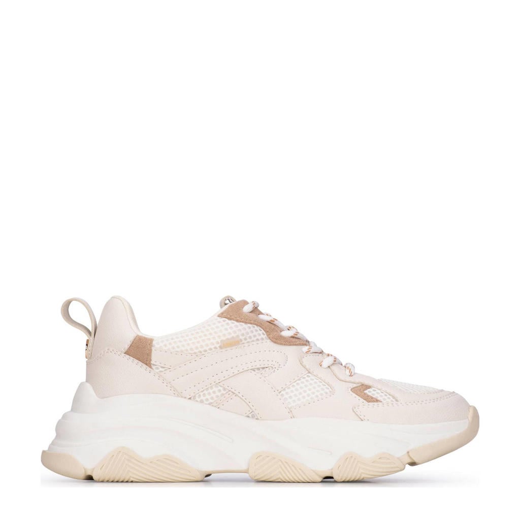 Ecru dames POSH by Poelman Gigi chunky sneakers van synthetisch materiaal met veters