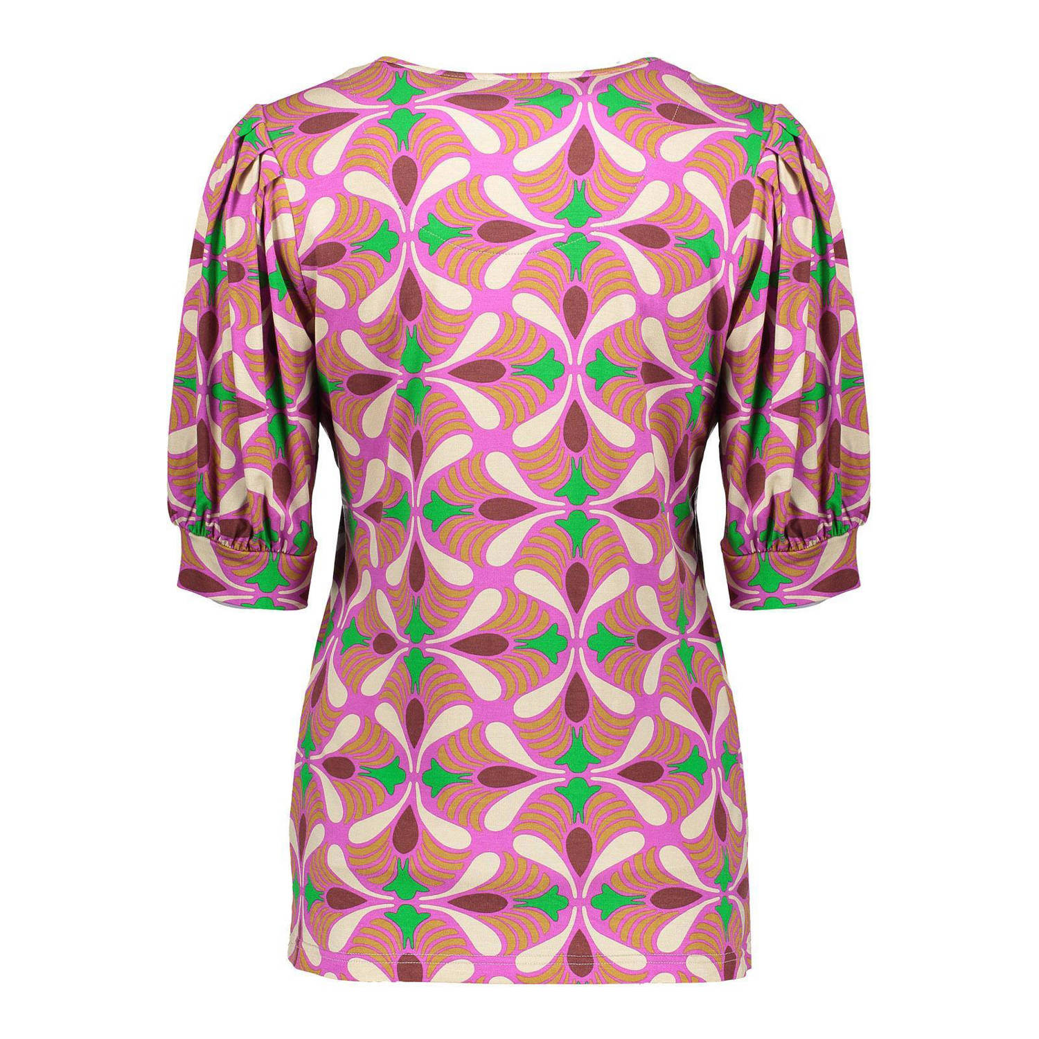 Geisha top met all over print roze groen