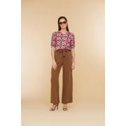 thumbnail: Roze en groene dames Geisha top van viscose met driekwart mouwen en ronde hals