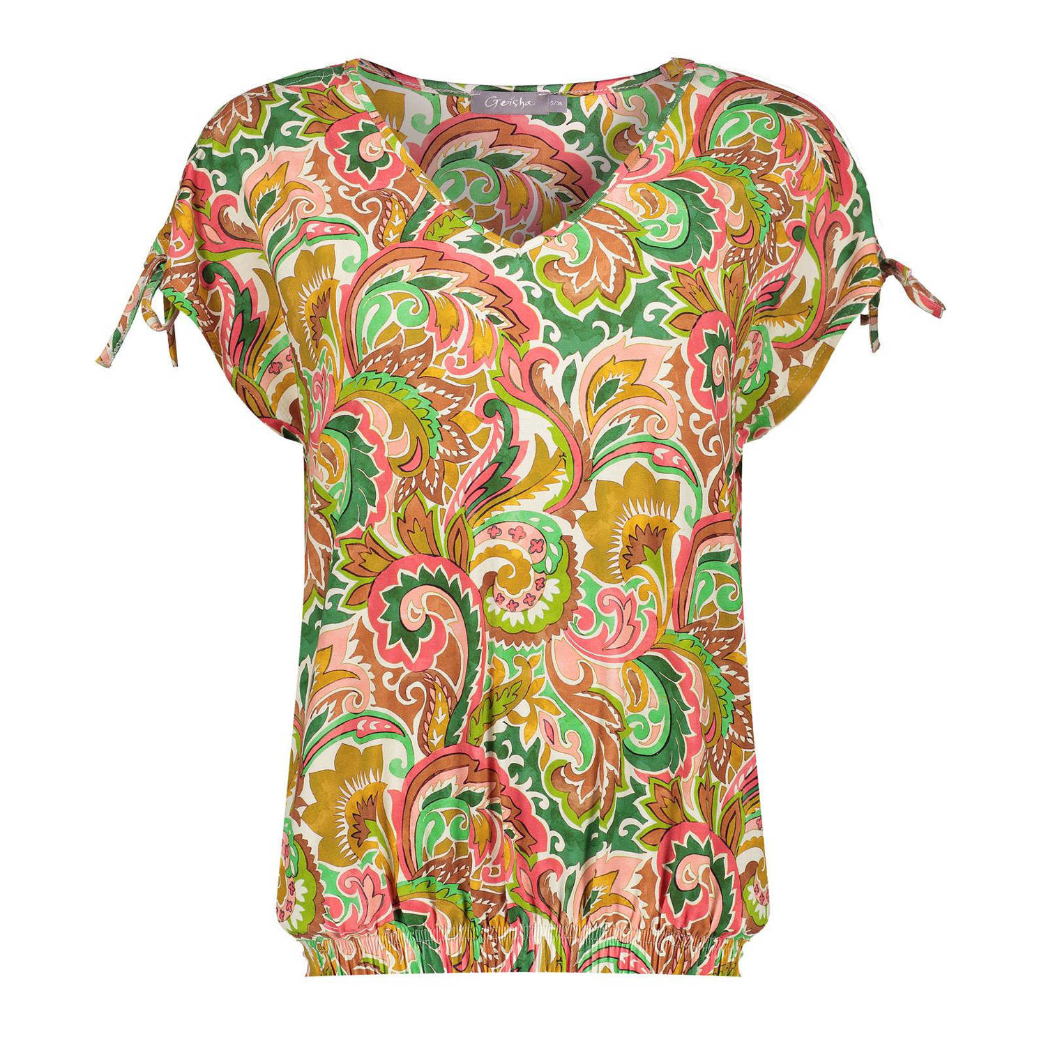 Geisha top met all over print groen oranje