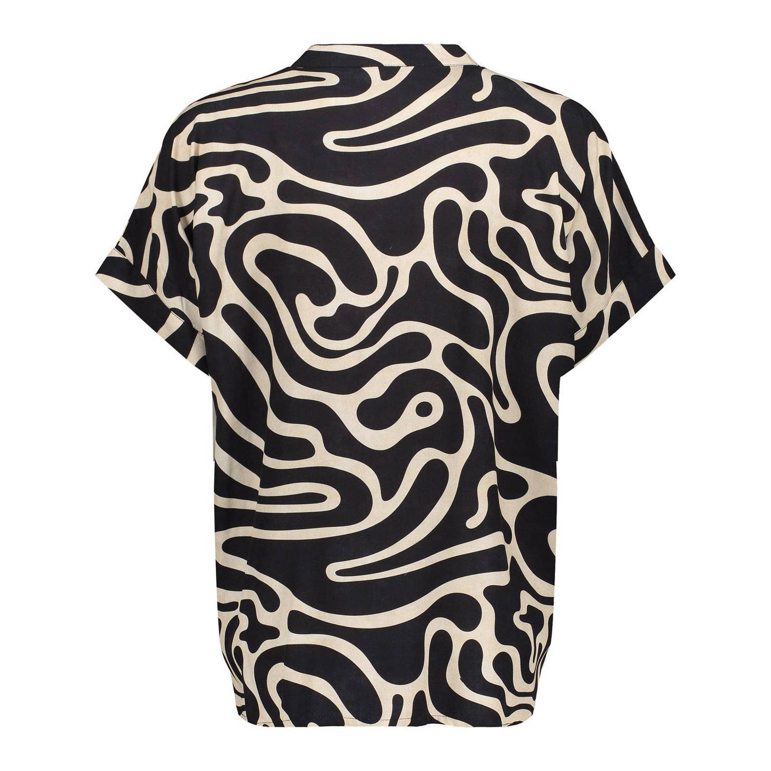 Geisha blouse met all over print zwart beige