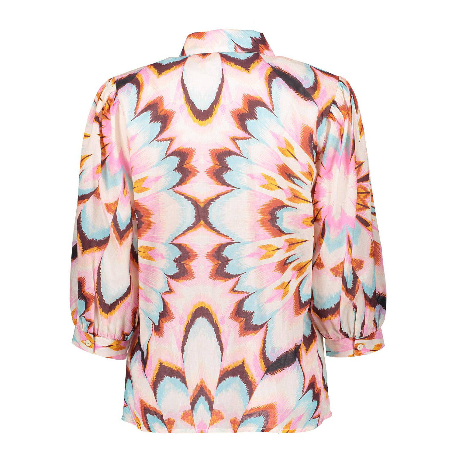 Geisha blouse met all over print ecru roze blauw