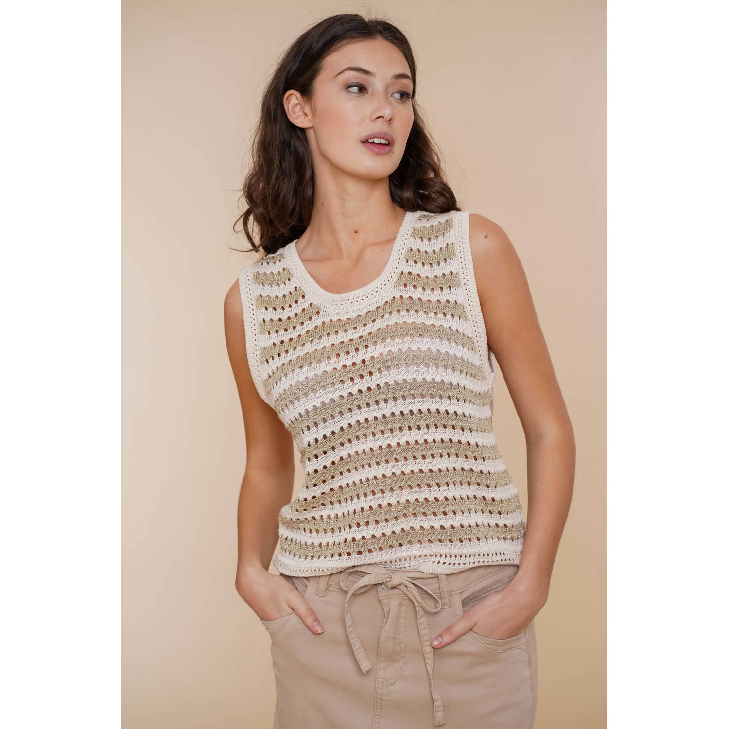 Geisha Gestreepte Gouden Top Off-White Multicolor Dames