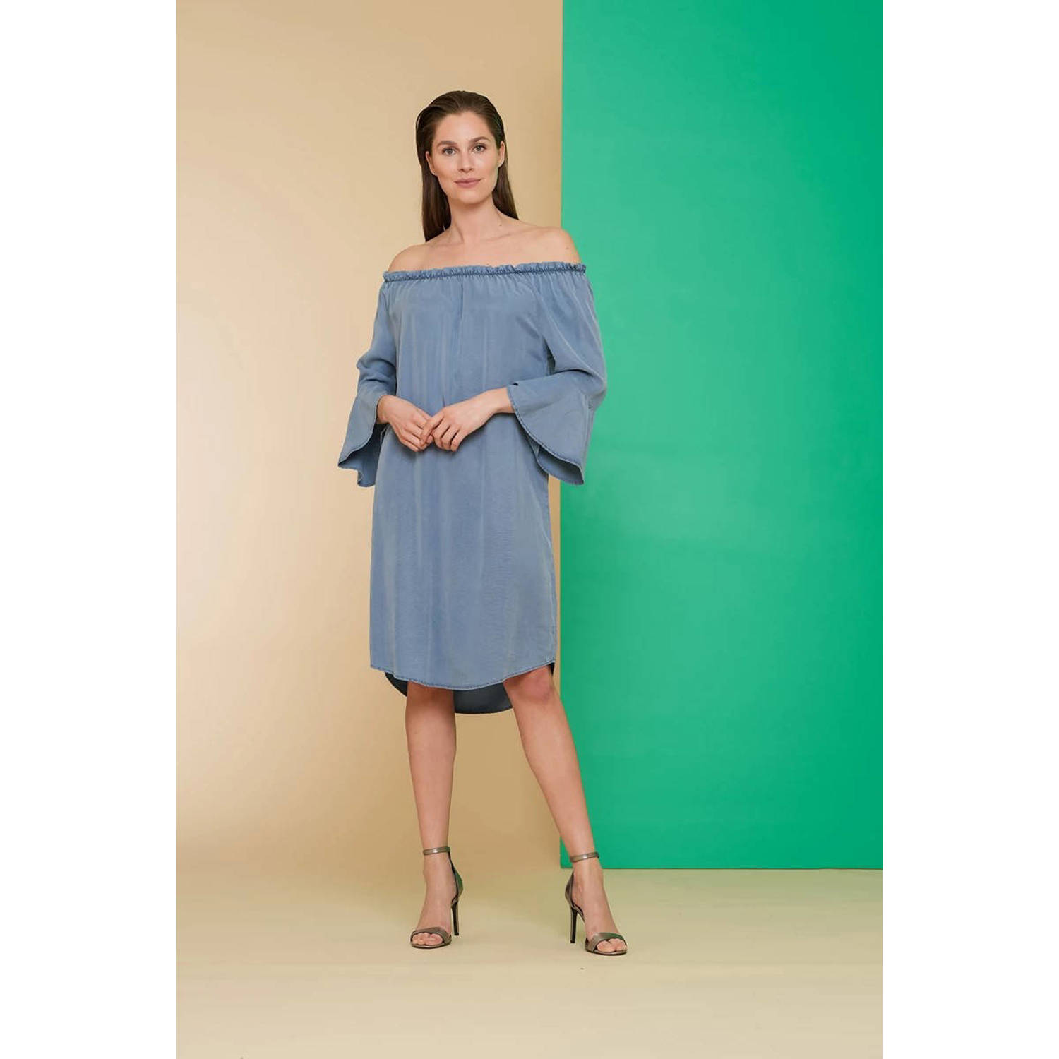 Geisha off shoulder jurk blauw