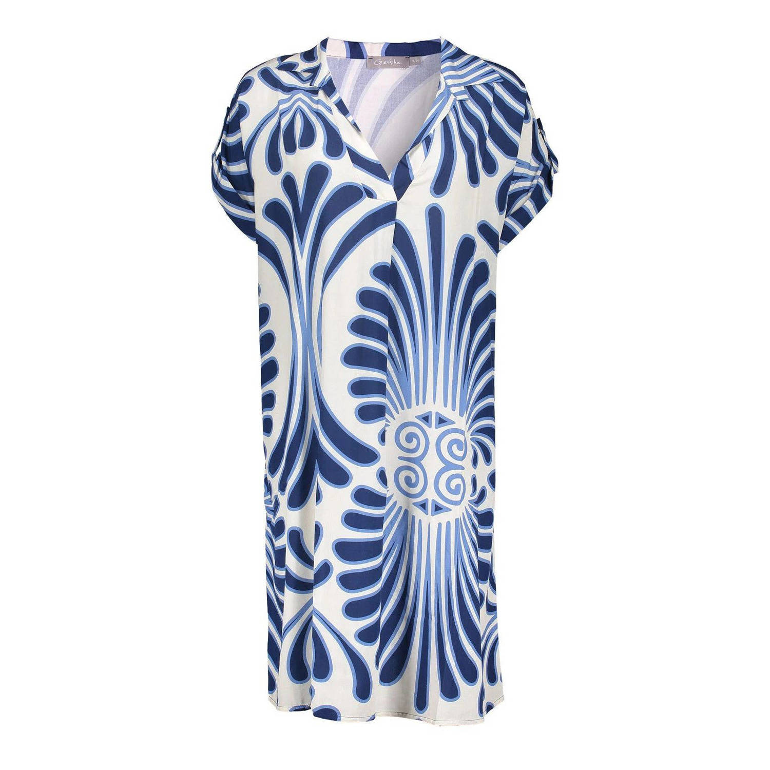 Geisha jurk met all over print blauw wit