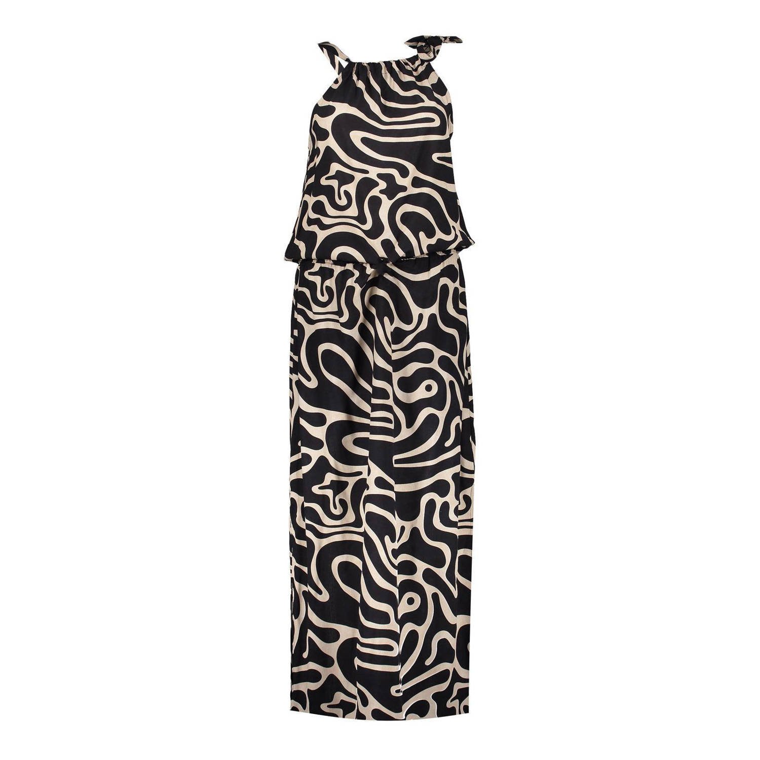 Geisha halter jurk met all over print zwart zand