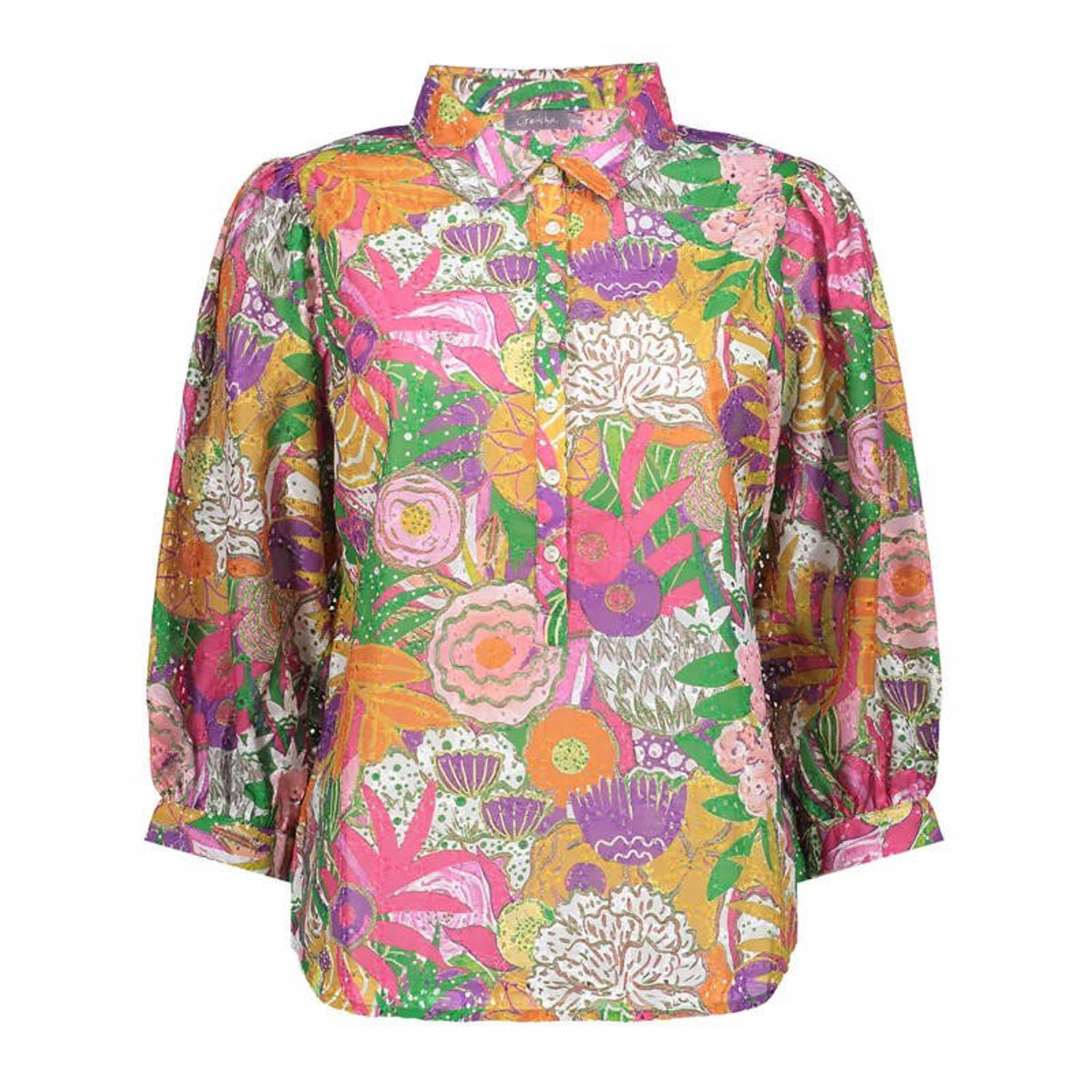 Geisha blouse met all over print paars oranje