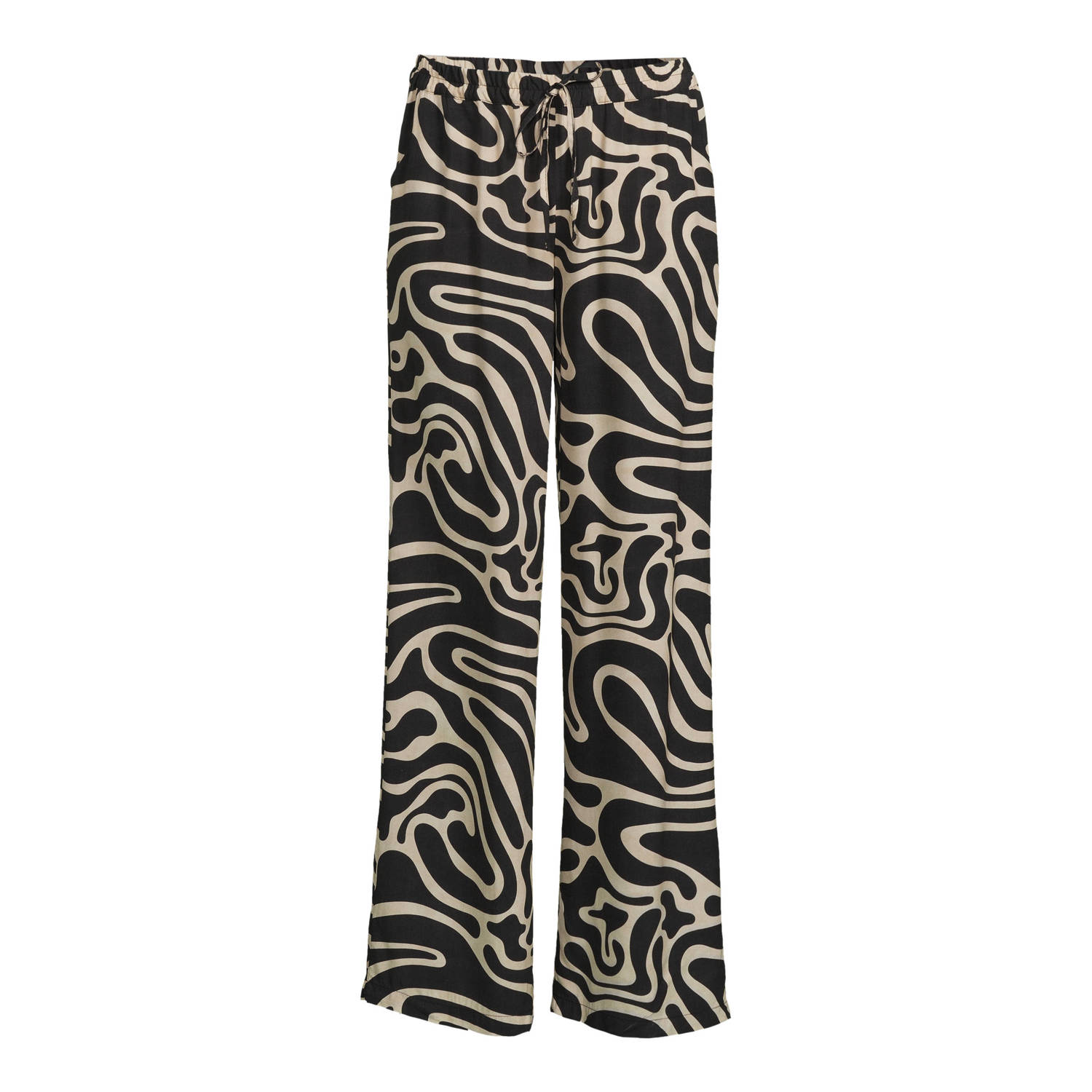 Geisha wide leg broek met all over print zwart ecru